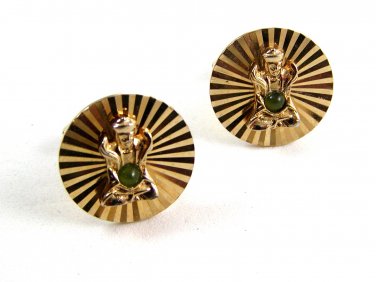 Goldtone Green Buddha Cufflinks 04222014 Unsigned