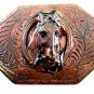 Early Western Cowboy Horse Head In Horse Shoe Solid Brass Belt Buckle