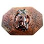 Early Western Cowboy Horse Head In Horse Shoe Solid Brass Belt Buckle