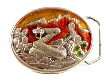Coiled Rattle Snake Enameled Belt Buckle by Kolcaco