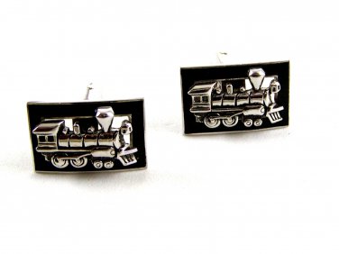 Silvertone Train Locomotive Smoke Stack Cufflinks by Shield