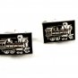 Silvertone Train Locomotive Smoke Stack Cufflinks by Shield