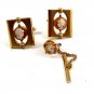 Signed Goldtone Shell Cameo of Greek / Roman Warrior Cufflinks & Tie Tac
