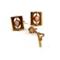Signed Goldtone Shell Cameo of Greek / Roman Warrior Cufflinks & Tie Tac