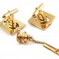 Signed Goldtone Shell Cameo of Greek / Roman Warrior Cufflinks & Tie Tac