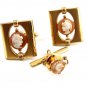 Signed Goldtone Shell Cameo of Greek / Roman Warrior Cufflinks & Tie Tac