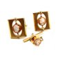 Signed Goldtone Shell Cameo of Greek / Roman Warrior Cufflinks & Tie Tac