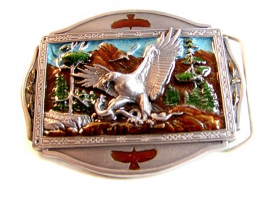 1993 Bald Eagle with Snake Enameled Belt Buckle by Brew City Collectibles