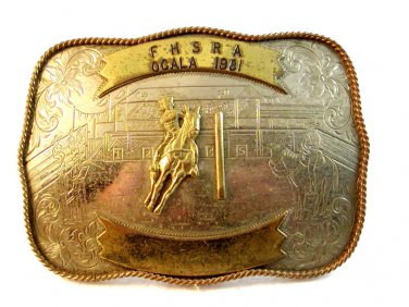 1981 FHSRA Ocala Rodeo Belt Buckle by Montana Silversmith