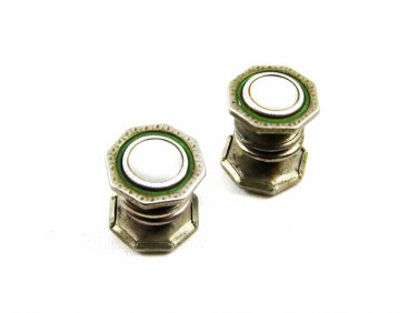 Deco Silvertone Mother Pearl Green Snap Link Cufflinks by Snap Link 103114d