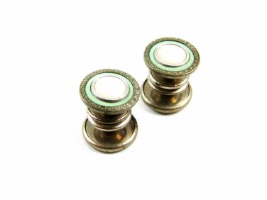 Deco Silvertone Mother Pearl Green Snap Link Cufflinks by Snap Link 103114k