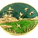 Flying Ducks Lake Enameled Belt Buckle Unmarked 092614