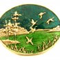 Flying Ducks Lake Enameled Belt Buckle Unmarked 092614