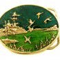 Flying Ducks Lake Enameled Belt Buckle Unmarked 092614