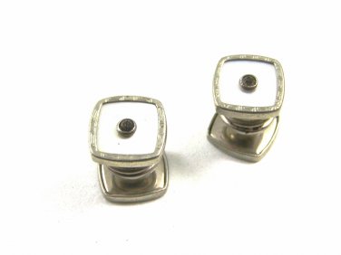 Deco Silvertone Mother Pearl Rhinestone Cufflinks by Snap Link 103114