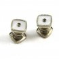 Deco Silvertone Mother Pearl Rhinestone Cufflinks by Snap Link 103114