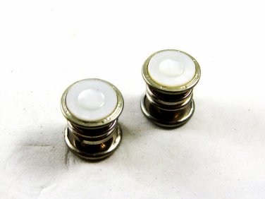Deco Silvertone Mother of Pearl Snap Link Cufflinks By EVER SNAP 101314