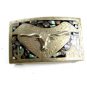 Western Cowboy Mexican Silvertone & Abalone Longhorn Belt Buckle Unmarked 72414