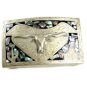 Western Cowboy Mexican Silvertone & Abalone Longhorn Belt Buckle Unmarked 72414