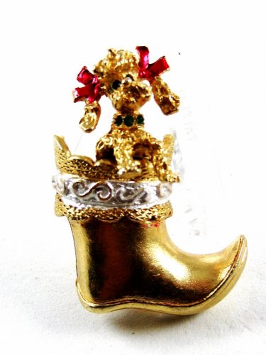 Christmas Stocking / Boot Poodle Brooch by MYLU 81814