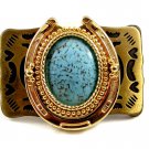 Made in USA Western Cowboy Horseshoe Blue Belt Buckle 10272013a