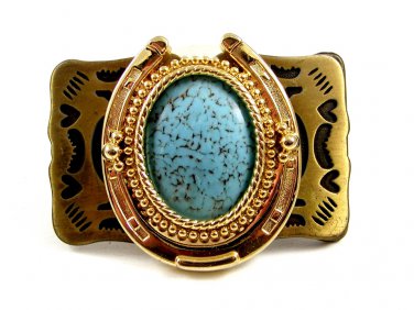 Made in USA Western Cowboy Horseshoe Blue Belt Buckle 10272013a