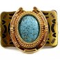 Made in USA Western Cowboy Horseshoe Blue Belt Buckle 10272013a