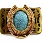 Made in USA Western Cowboy Horseshoe Blue Belt Buckle 10272013a