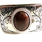 Made in USA Silvertone & Brown Belt Buckle 12022013