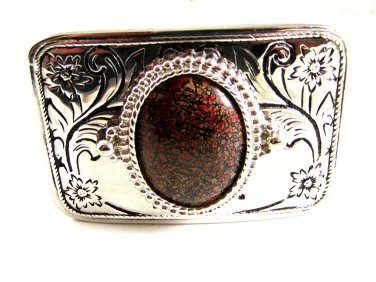 Made in USA Silvertone & Brown Belt Buckle 12022013