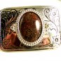 Made in USA Silvertone & Brown Belt Buckle 12022013