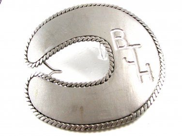Handmade Cowboy Western Horse Shoe Initials / Letters BJH Belt Buckle