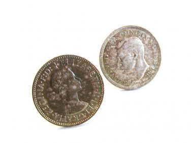 1941 George VI & 1955 Elizabeth II Half Penny Cufflinks
