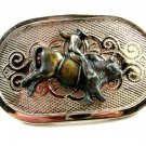 True Viintage Western Cowboy Breaking Bull Belt Buckle Unmarked 092914