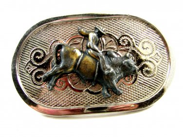 True Viintage Western Cowboy Breaking Bull Belt Buckle Unmarked 092914