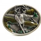 1984 Buck Deer Running In Woods Belt Buckle By Bergamont USA 121614