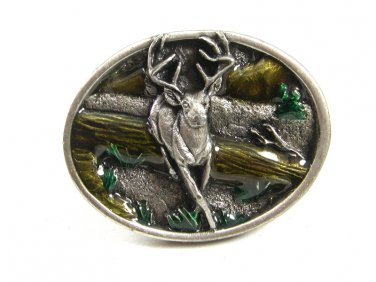 1984 Buck Deer Running In Woods Belt Buckle By Bergamont USA 121614