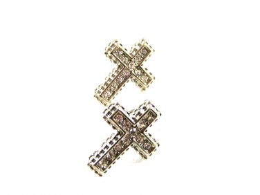 Silvertone CZs Pierced Studs Cross Earrings 12092013ty