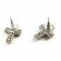 Silvertone CZs Pierced Studs Cross Earrings 12092013ty