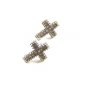 Silvertone CZs Pierced Studs Cross Earrings 12092013ty