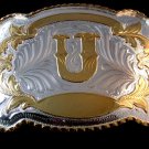 Huge Rodeo Cowboy Western Initial U Belt Buckle 02032013d