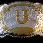 Huge Rodeo Cowboy Western Initial U Belt Buckle 02032013d