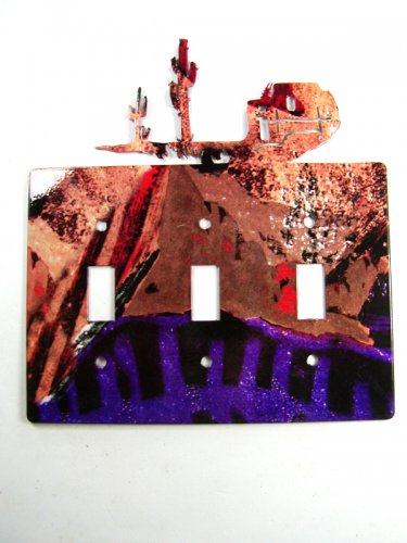 Southwest Pueblo Cactus Triple Light Switch Plate Steel Images USA 51415