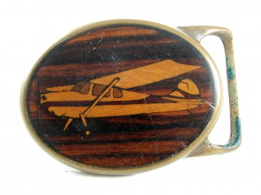 Inlaid Wood Small Plane Brass Belt Buckle 82114