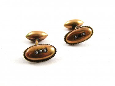 Victorian / Edwardian Small Seed Pearl Goldtone Cufflinks