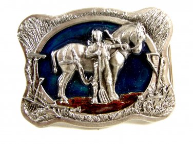 1985 Farmer Hay Shovel Work Horse Belt Buckle 51514 by Bergamont