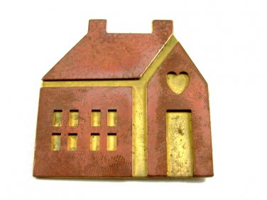 Copper Brass House With Heart Brooch by HMK.CDS 8414