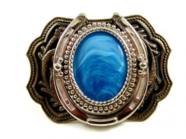 Silvertone Western Horseshoe Blue Belt Buckle 10272013