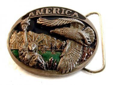 1985 C&J America Statue of Liberty & Eagle Belt Buckle 01012013dj