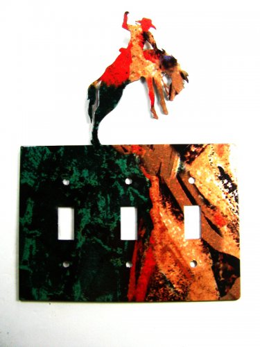 Rodeo Cowboy Broncho Busting Triple Light Switch Plate Steel Images USA 51315